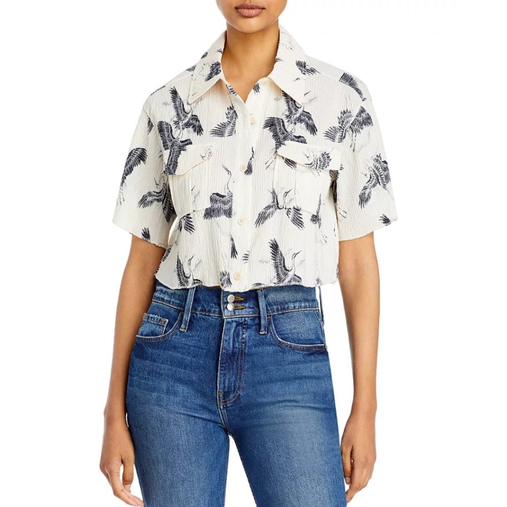 NWT Anine Bing Scout Crane White Cropped Button- Down Shirt XS